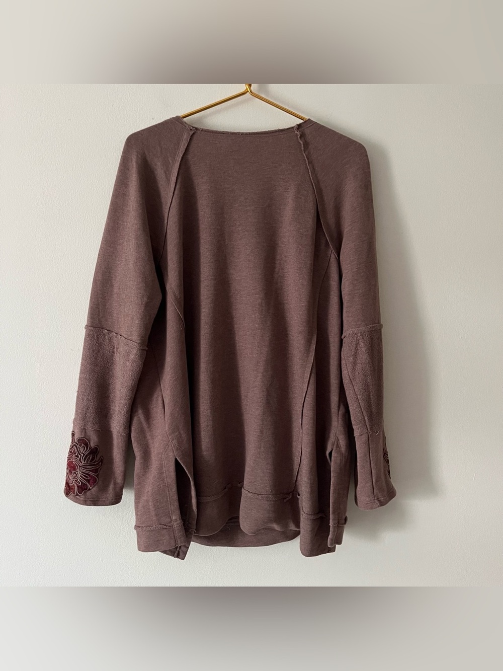 Soft Surroundings Taupe Mauve Burgundy Distressed Velvet Appliqué Cozy Top XL - Picture 6 of 10